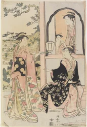 Quatre femmes en Mitate comme Ushiwaka sérénadant Jo_-ruri-hime